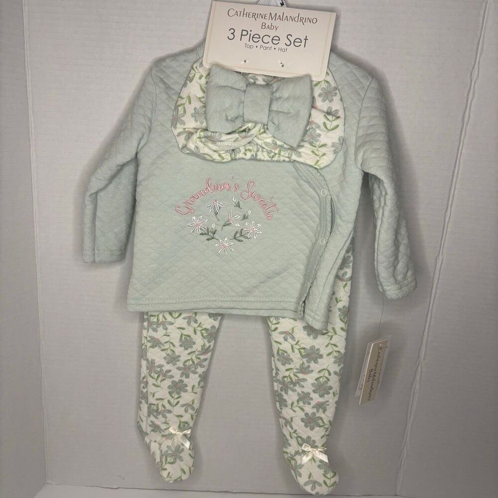 Catherine Malandrino Baby Girl Quilted Floral 3 Piece Set Grandmas Sweetie 6-9M